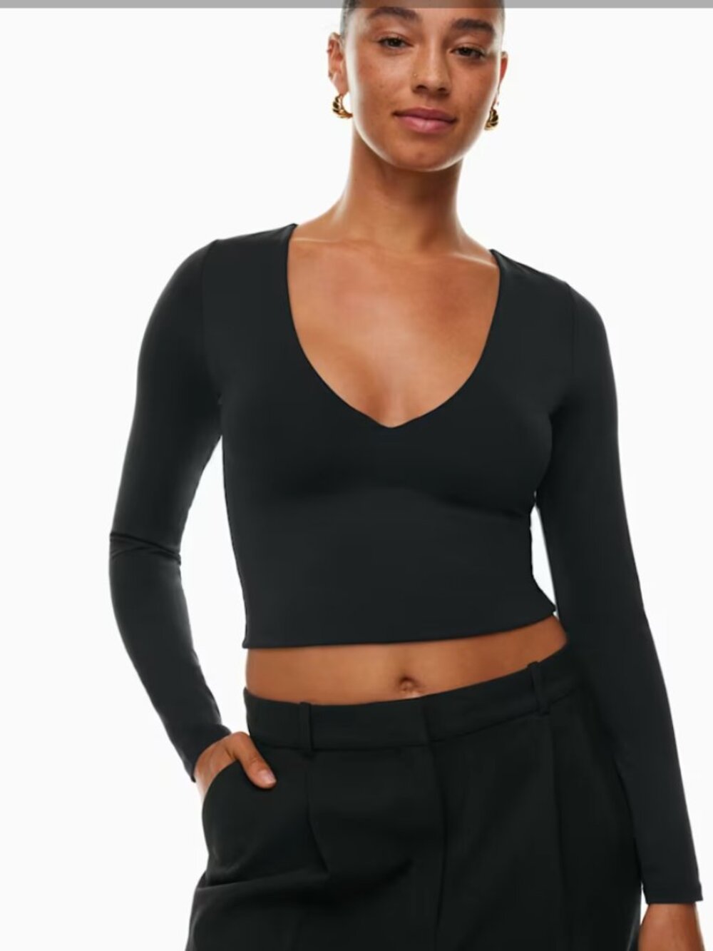 Babaton Contour Black Long Sleeve V Neck Black Top Medium